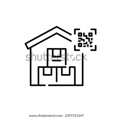 Delivery company warehouse with parcel boxes and qr code symbol. Pixel perfect, editable stroke