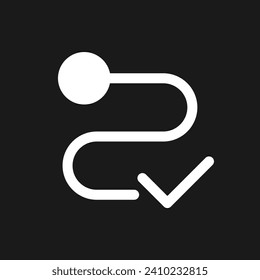 Delivery completed dark mode glyph ui icon. Successful completion. User interface design. White silhouette symbol on black space. Solid pictogram for web, mobile. Vector isolated illustration