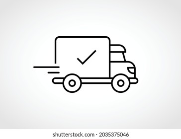 Delivery Completed. Fast Truck with tick symbol. Quick Shipping to customer  
