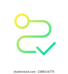 Delivery completed pixel perfect gradient linear ui icon. Successful completion of shipment. Line color user interface symbol. Modern style pictogram. Vector isolated outline illustration