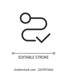 Icono de ui lineal perfecto para píxel completado. Finalización satisfactoria del envío. GUI, diseño UX. Esquema de elemento de interfaz de usuario aislado para aplicación y web. Trazo editable. Tipo de letra arial utilizado