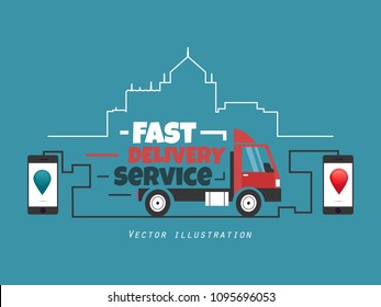 Delivery concept background in cartoon flat style. Vector illustration
