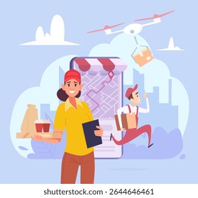 Delivery concept. background with delivery food service. vector flat template