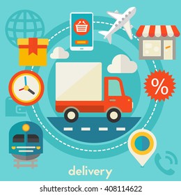 Delivery concept banner. Square composition, vector illustration