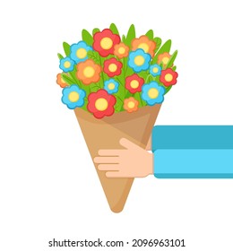 Delivery concept - bouquet of flowers in the hands
