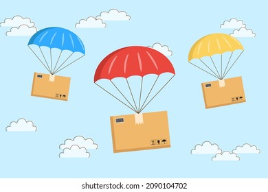 Delivery concept - boxes flying on a parachutes	