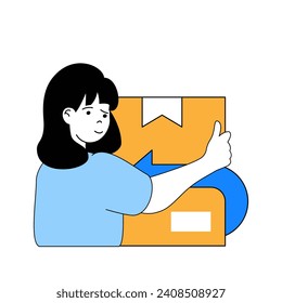 Delivery concept with cartoon people in flat design for web. Woman sending parcel package with free return service to her address. Vector illustration for social media banner, marketing material.