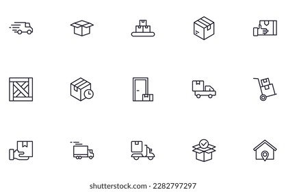 Concepto de entrega. Colección de iconos modernos de línea de entrega de alta calidad. Trazo editable. Símbolo lineal premium para sitios web, volantes, banners, tiendas online y empresas. 