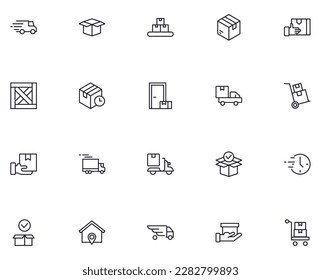 Delivery concept. Collection of modern high quality delivery line icons. Editable stroke. Premium linear symbol for web sites, flyers, banners, online shops and companies. 