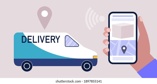 Delivery concept. Couriers ride by car to deliver orders. Vector illustration in a flat style