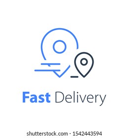 Delivery concept, distribution services, logistics solution, transportation company, fast order shipping, express sending, vector thin line icon
