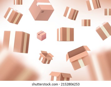 Delivery concept with falling boxes. 3d vector concept