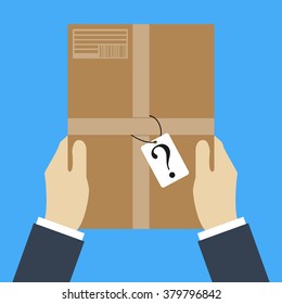 Delivery concept. Hand holding package. Flat style