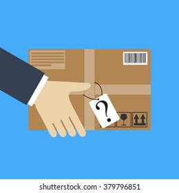 Delivery concept. Hand holding package. Flat style