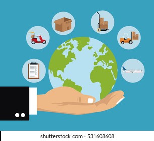 delivery concept hand holds globe shipping cargo
