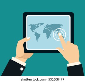 delivery concept hand touch tablet map