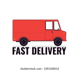 Delivery concept illustration. Delivery truck isolated on a white background. Food service. Vector illustration