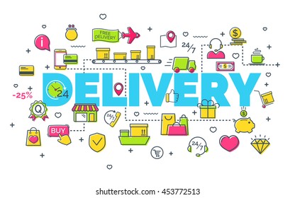 Delivery concept with modern thin line flat icons on white background. Creative idea concept. Art style design for business idea, website banner. Vector Illustration