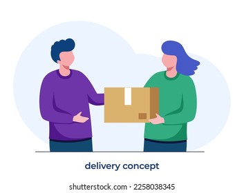 Delivery concept with package, courier service, express delivery, shipping, shopping online, flat vector illustration template