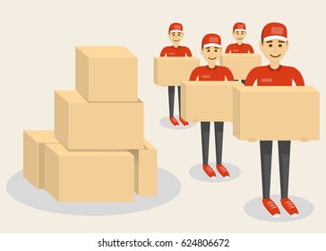 Delivery concept. People with boxes. Vector illustration