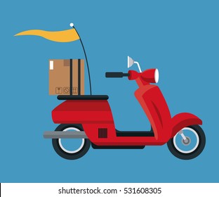 delivery concept red motorcycle cardboard box