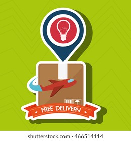 Delivery concept represented by package  and airplane over circle design, orange background