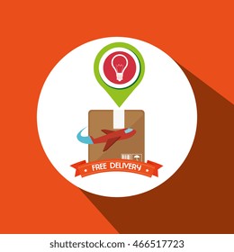 Delivery concept represented by package  and airplane over circle design, orange background
