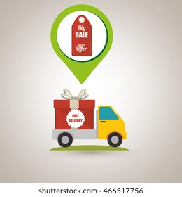 Delivery concept represented by truck and gift over circle design, isolated  illustration