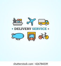 Delivery Concept with Transport Colorful Icons. Vector illustration