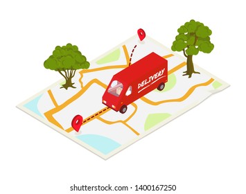 Delivery concept with truck and map. Vector illustration