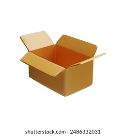 Delivery concept: vector 3D illustration of a rectangular open brown box. Cartoon parcel packaging template. Cargo box for delivery on isolated white background.