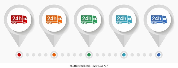 Delivery concept vector icons, editable infographic template, set of colorful flat design pointers