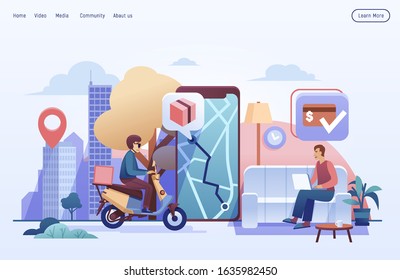 Delivery concept website landing page.This delivery services flat vector illustration concept this design can be used for websites landing pages ui mobile applications posters banners.