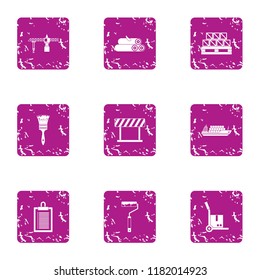Delivery of construction material icons set. Grunge set of 9 delivery of construction material vector icons for web isolated on white background
