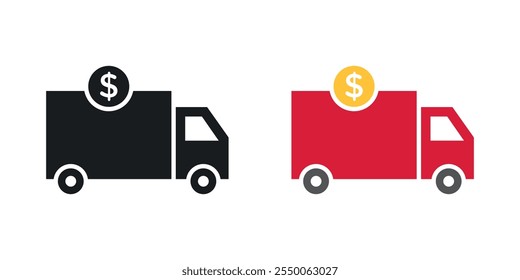 Delivery cost icon set in black and colored version