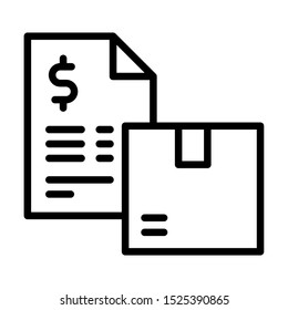 Delivery cost icon. Transportation parcel with invoice paper. Simple design. Line vector. Isolate on white background.