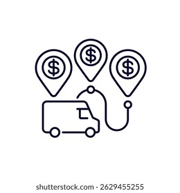 delivery cost icon with van in line design