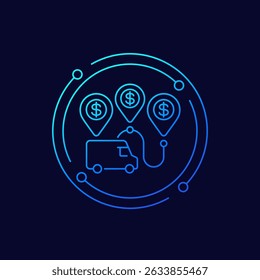 delivery cost icon with van, shipping fee, linear design