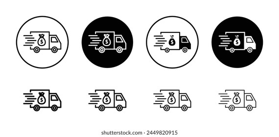 Delivery cost of product shipment by truck icon. cargo shipping or logistic charge symbol