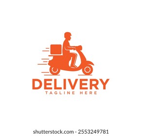 Delivery and Courier Boy Riding Motorbike Logo, Vector illustration.