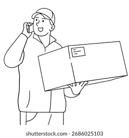 Delivery courier calling recipient illustration