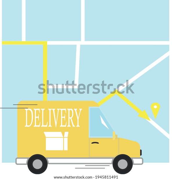 delivery courier\
car with boxes. destination\
map