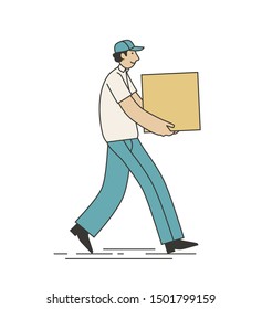 Delivery courier carrying. Business service vector illustration