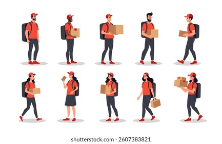 Delivery courier character vector illustration set