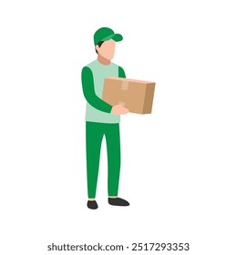 Delivery Courier in Green Uniform Handling Packages