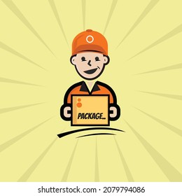 Delivery courier handle a box of package. suitable to use for delivery icon, logo and symbol. online shop sender vector illustration 