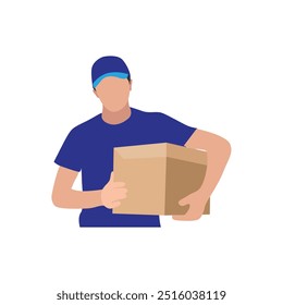 Entrega Courier Segurando Caixa de Encomenda Uniforme Azul