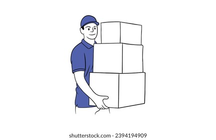 Delivery courier holding package. Flat design modern vector illustration concept.