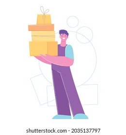 Delivery courier icon cartoon vector. Man service box. Home food worker courier