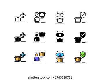 Delivery and courier icons. With outline, glyph, and filled outline style